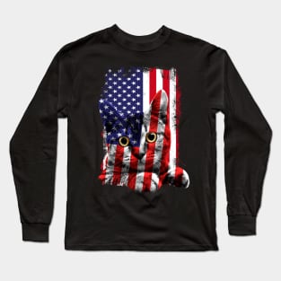 Retro Cat _ American Flag Indepedence Day July 4th Long Sleeve T-Shirt